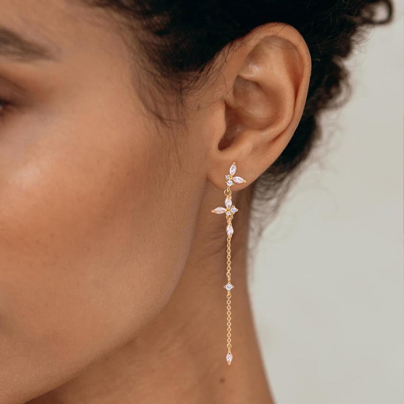 SELFROSE Store Gold Dangle Earrings for Women,Prom Jewelry Dainty Earring 14K Gold Plated Drop Earrings for Women Trendy Hypoallergenic CZ Dangling Earring - Image 2